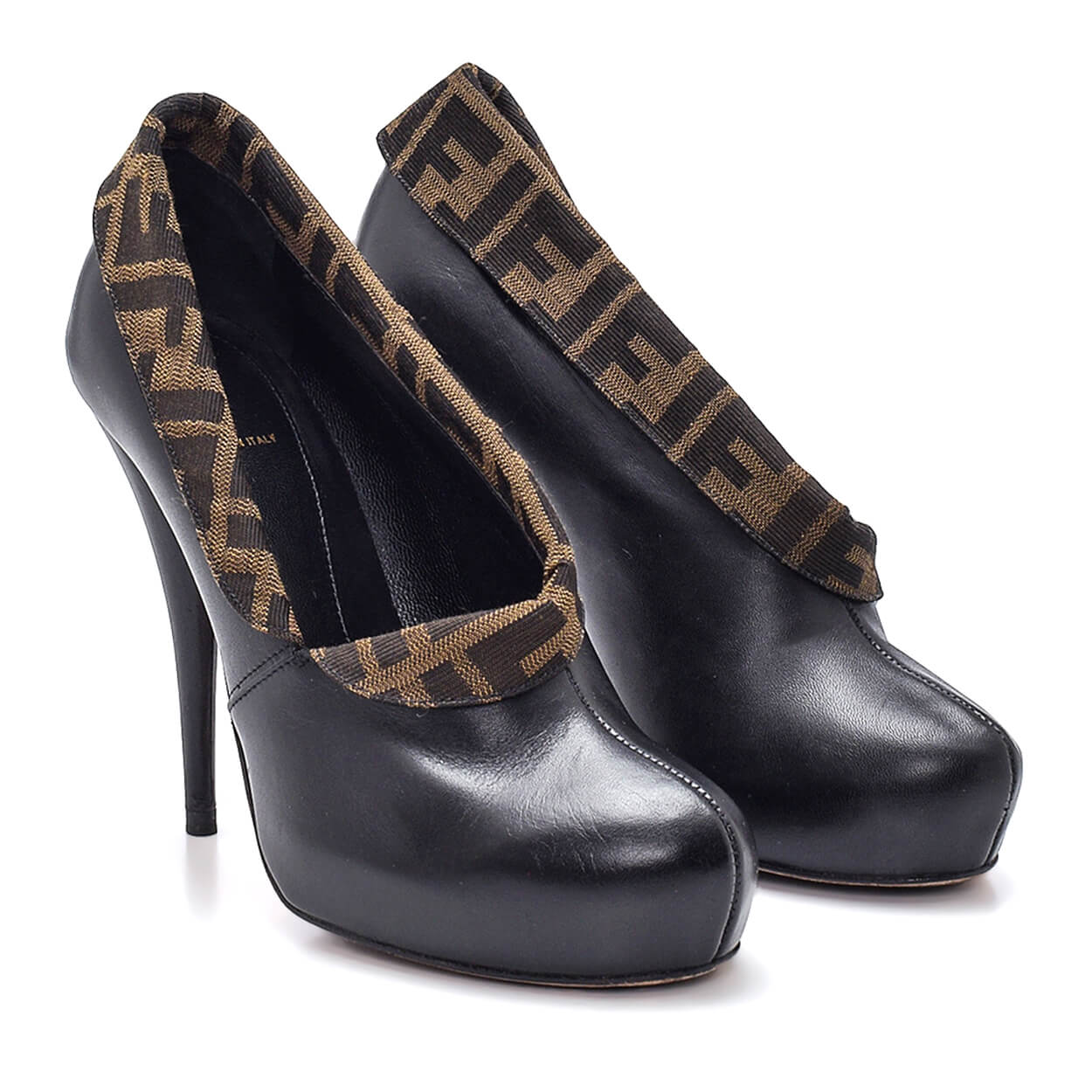 Fendi - Black Leather Zucca Trimmed Envelope Booties